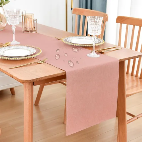 Vista 23 de Faux Linen Small Table Runner Water Resistant 13 x 36 in, Brown Farmhouse Short Table Runners, Coffee Table Runner, Dresser Runners for Bedroom