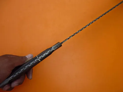 Vista 4 de Espada. ¡Rara! Espada de machete de acero de Damasco forjada a mano. ¡Espada de caza gladiosa! Espada de caza con funda de cuero. Espada