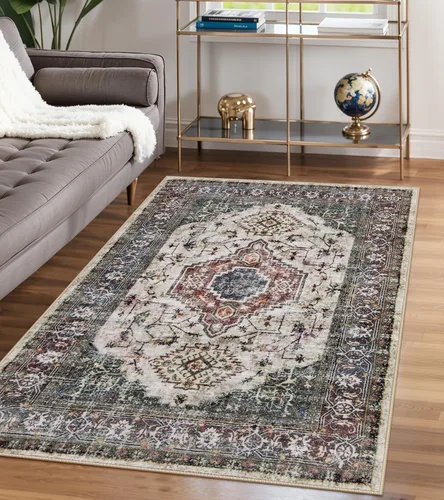 Vista 46 de Lahome Alfombra oriental lavable de área pequeña, 2 x 3 pies, para entrada, cocina, ultra fina, suave, tapete antideslizante para puerta de Azul