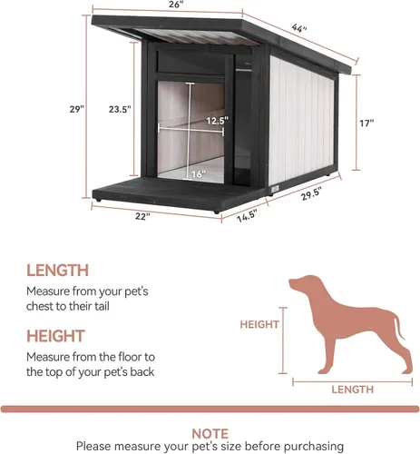 Vista 3 de Casa para perros al aire libre, techo inclinado impermeable contra la lluvia y la nieve, casas para perros de diseño moderno con panel resistente a