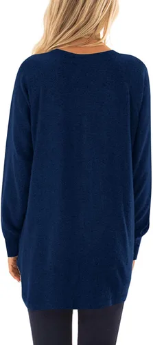 Vista 3 de Wekili - Sudadera de manga larga para mujer, cuello redondo, tipo túnica, holgada, camisa informal, con bolsillos