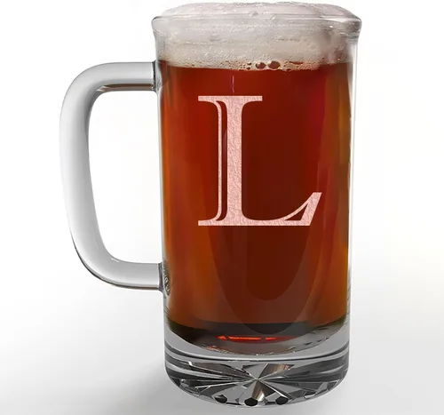 Vista 9 de Taza de cerveza de vidrio con monograma grabado de 16 onzas (letra A), regalos de cerveza personalizados de la A a la Z para hombres, Día del Padre