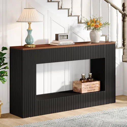 Vista 3 de Tribesigns Mesa consola moderna, mesa de entrada de madera de 55 pulgadas con almacenamiento, mesa de sofá larga estrecha detrás del sofá para sala