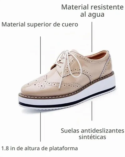 Vista 3 de DADAWEN - Zapatos con cintas tipo Oxford, con plataforma, para mujer, punta cuadrada Albaricoque