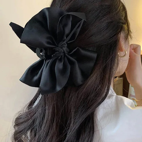 Vista 3 de Jumwrit Pinza para el cabello, pinza de pelo con lazo grande, sujeción fuerte, diseño francés, negro, accesorio de peinado de moda para mujeres