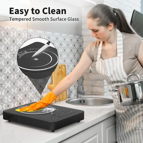 Vista 9 de VBGK Cocina eléctrica de un solo quemador, estufa eléctrica de 110 V 1800 W con control táctil LED, 10 niveles de potencia, temporizador de 4 horas