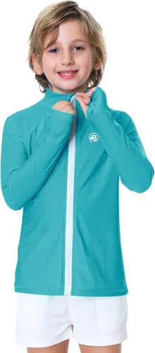 Vista 5 de AOBUTE Camiseta unisex con cremallera para niños, protección UV UPF 50+, con agujero para el pulgar, de 3 a 12 años