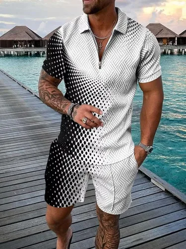 Vista 2 de Conjunto corto de 2 piezas para hombre, conjunto casual de manga corta y pantalones cortos