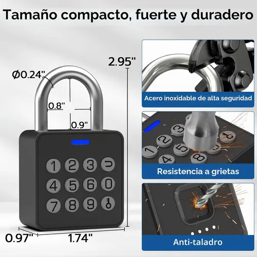 Vista 5 de Candado de huellas dactilares con código,Huella digital del candado