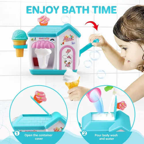 Vista 5 de Gretex Juguetes de Baño para Niños Pequeños de 3 4 5 6 7 8 Años Niñas, Juguete de Baño Fabricante de Helado de Burbujas, Juguetes de Ducha, Juguetes