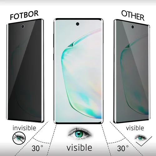 Vista 3 de Fotbor Paquete de 2 protectores de pantalla de vidrio templado para Samsung Galaxy Note 10 Plus, dureza 9H, antiarañazos, cobertura completa