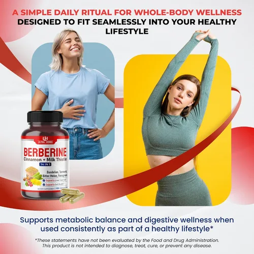 Vista 2 de Ultra Herbs Berberina prémium con canela, cardo mariano - Promueve la función hepática, la salud intestinal y la inmunidad (150