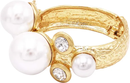 Vista 2 de Rosemarie & Jubalee - Pulsera de perlas de imitación extra grande para mujer, hecha para una declaración de sirena, brazalete con bisagra, Cristal