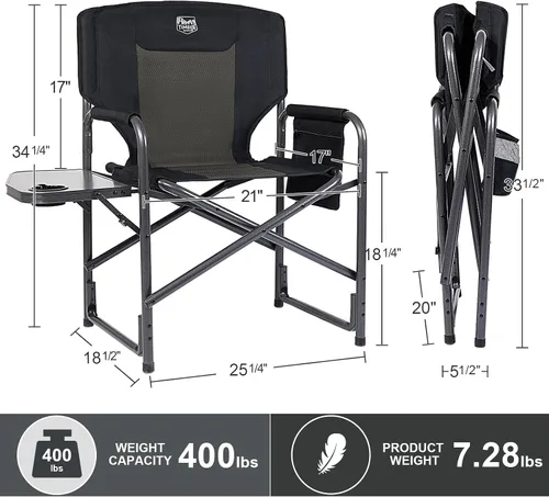 Vista 3 de TIMBER RIDGE Silla de campamento ligera de gran tamaño, silla de directores de aluminio con mesa auxiliar para campamento al aire libre, césped