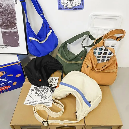 Vista 6 de KlaOYer Bolso bandolera de lona grande tipo hobo para la escuela, bolso bandolera con bolsillo para mujeres y hombres