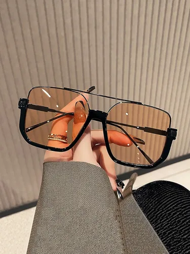 Vista 4 de Lentes de sol estilo aviador retro de gran tamaño para mujeres y hombres, cuadrados, doble puente, piloto, lentes de sol de los años 70