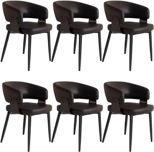Vista 19 de YVYKFZD Juego de sillas de comedor, silla de comedor con patas de metal y respaldo curvo, sillas de cocina tapizadas de cuero, reposabrazos, silla