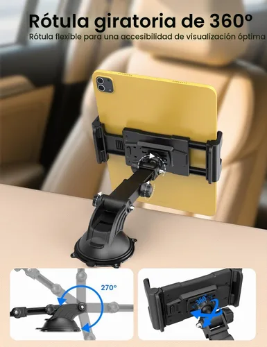 Vista 3 de OHLPRO Soporte para tablet de automóvil con ventosa para tablero y parabrisas, abrazadera ajustable de rotación de 360° con brazo telescópico