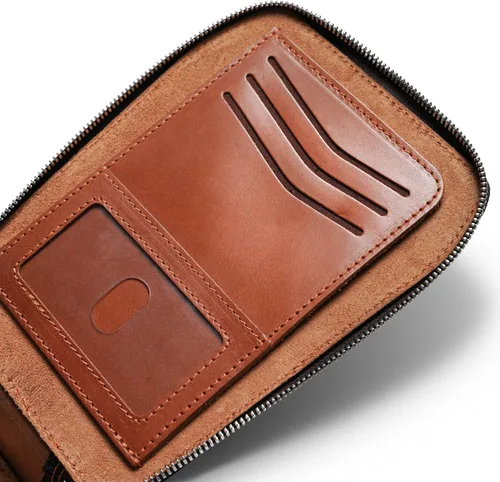 Vista 2 de PEGAI Bolsa organizadora de cuero de viaje y tecnología bolso de mano para hombre bolso organizador de pulsera marrón antiguo