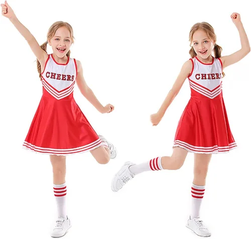 Vista 6 de Disfraces de animadora para niñas, vestidos de animadora, uniforme de animación, pompones