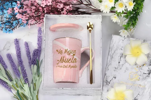 Vista 7 de WENSSY La Mejor Abuela - Taza de regalo para el día de la madre y cumpleaños, 14 onzas, color rosa con caja de regalo