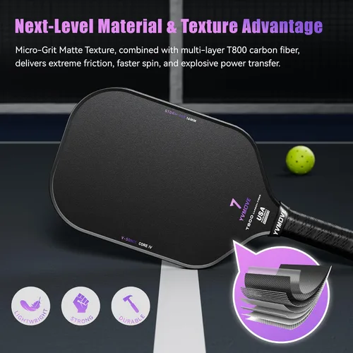Vista 6 de YVmove USAPA Approved T800 Carbon Fiber Pickleball Paddle with 16mm Dynamic Core, Premium Pickle Ball Thermoformed Unibody, Elongated