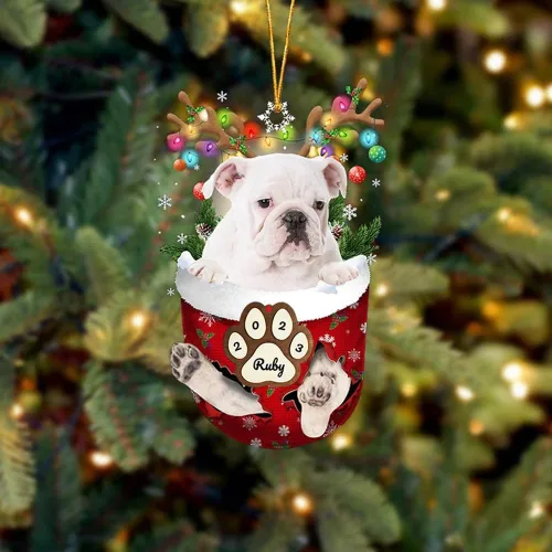 Vista 58 de Adornos personalizados de Pug cervatillo – Decoración personalizada para árbol de Navidad con patas de bolsillo de nieve