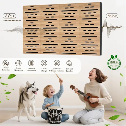 Vista 3 de Paquete de 4 paneles acústicos de pared, paneles autoadhesivos de espuma insonorizada para pared, aislamiento acústico decorativo de fibra
