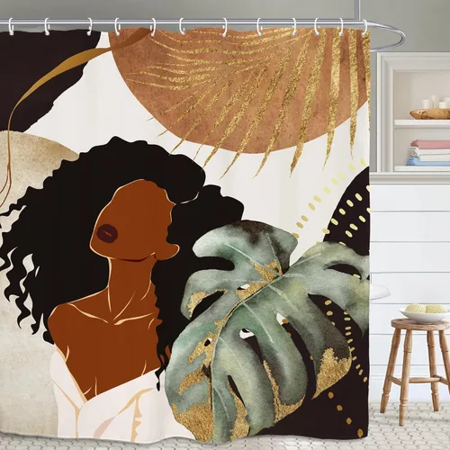 Vista 33 de Cortina de ducha inspiradora afroamericana de 60 pulgadas de ancho por 71 pulgadas de alto, con citas motivacionales positivas de la Biblia, tela