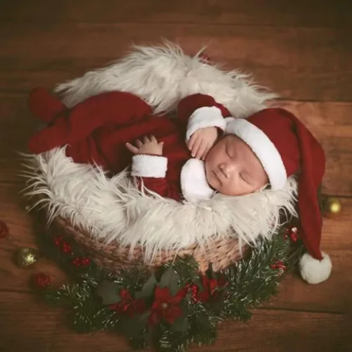 Vista 5 de ForBaysy Accesorios de Fotos de Navidad para Bebé Recién Nacido Traje de Sesión de Fotos para Niños y Niñas Disfraz Mono Rojo con Gorro de Navidad