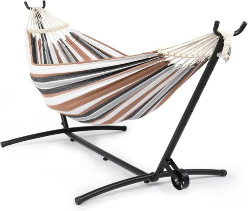 Vista 9 de ONCLOUD Hamaca doble resistente de 550 libras con soporte incluido con bolsa de transporte portátil, hamaca mejorada para 2 personas con marco
