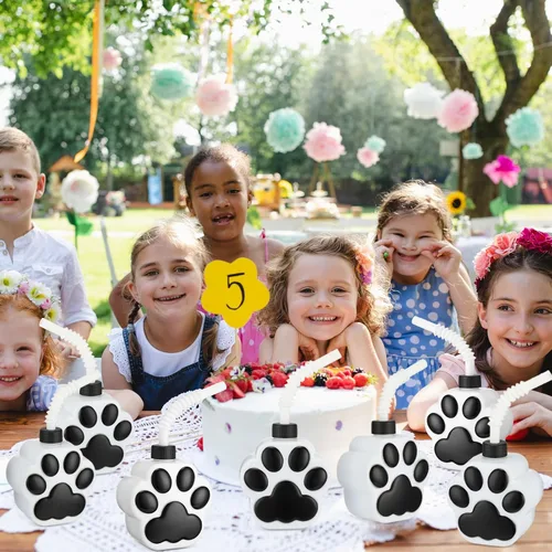 Vista 7 de Zubebe 12 tazas de patas de perro con pajitas y tapas a granel de plástico reutilizables de 10 onzas para perros, lindo estampado de patas