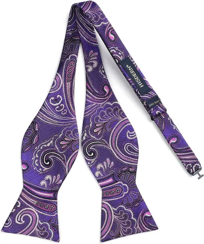 Vista 204 de HISDERN Pajaritas para hombre, corbatín de cachemira para hombre, corbata de lazo y bolsillo cuadrado, juego formal de esmoquin para boda