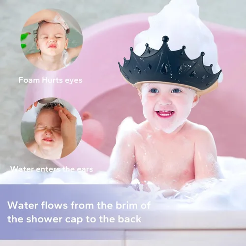 Vista 2 de FUNUPUP Gorro de ducha de bebé para niños con taza de enjuague de baño, ajustable para lavado de cabello de niños pequeños, sombrero de protección