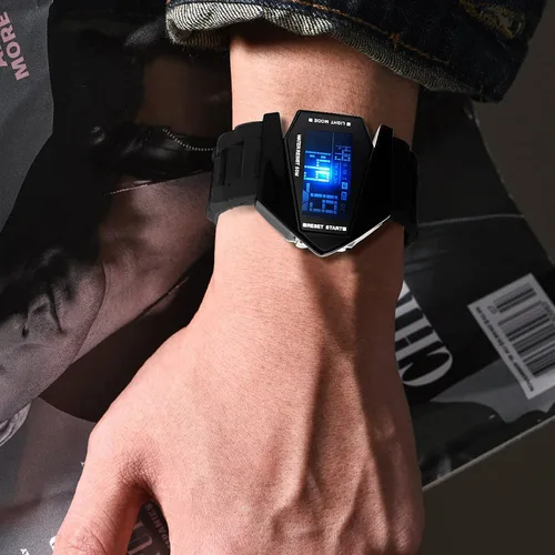 Vista 7 de FANMIS Unisex elegante estilo avión pantalla digital impermeable deportes al aire libre correa de silicona LED reloj de pulsera
