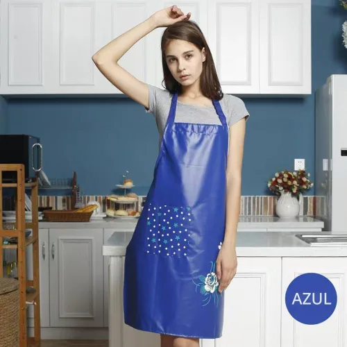 Vista 3 de Aceite de cocina de PU y delantales impermeables para mujeres con bolsillo para cocinar y lavar