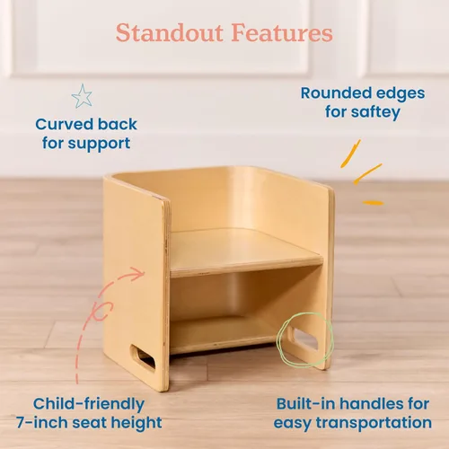 Vista 5 de ECR4Kids Silla cúbica multiusos de madera curvada, muebles para niños, natural