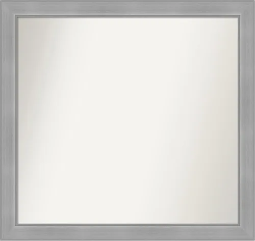 Vista 148 de Amanti Art Espejo de baño plateado para sobre el fregadero, 24 x 24 pulgadas, espejo cuadrado de peltre forjado a medida, marco de madera casual