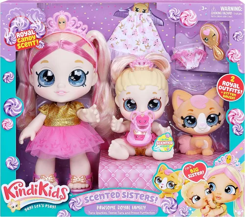 Vista 7 de Kindi Kids Aromática Sisters Pawsome Royal Family - Muñeca de Juego Preescolar de 10": Tiara Sparkles, Baby Kindi de 6.5": Teenie Tiara, y Kindi