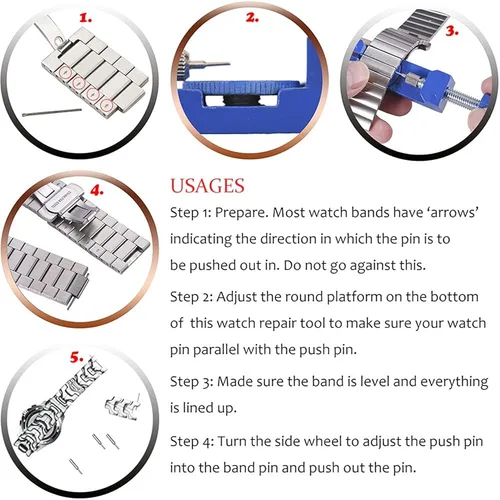 Vista 5 de Urtop Kit de extracción de correas de reloj, herramienta de reparación de extracción de correa de reloj con 12 pines adicionales para quitar