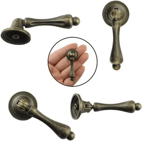 Vista 4 de dophee 2 pomos antiguos para gabinete con tornillos, 2.44 x 0.94 pulgadas Tiradores colgantes de bronce para armario de cocina, puerta, aparador