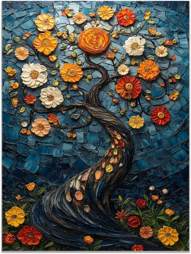 Vista 13 de VOCBAN Tree of Life Canvas Wall Art Painting Poster Nature Print Canvas Wall Art Print Artwork Living Room Bedroom Office Hallway Picture(black