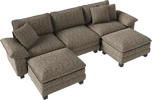 Vista 9 de MIXPATIO - Sofá seccional en forma de U de 123 pulgadas con cojines tipo nube, juego de sofá modular de asiento profundo con 5 asientos y 2 Gris