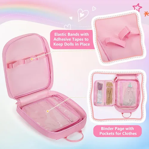 Vista 3 de GRAOSO Mochila de transporte compatible con muñecas Barbie de 12 pulgadas Rosa