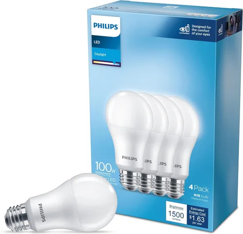Vista 11 de PHILIPS LED 40W A19 4-Pack Basic Soft White (2700K) 450 Lumen (6.5W = 40W) Frosted Flicker-Free Light Bulbs