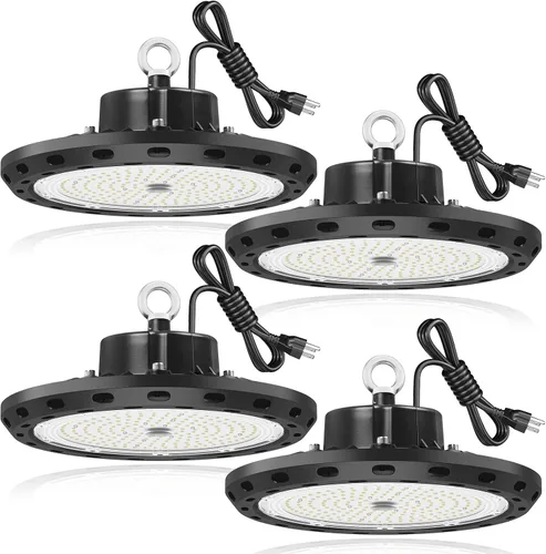 Vista 7 de Luz LED de alta bahía UFO de 100 W, 15000 lm, 5000 K, IP65, UL Aprobada, cable de 5 pies con enchufe de EE. UU. Alternativa a 400 W MH/HPS