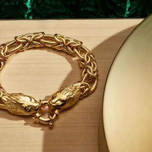 Vista 3 de Ross-Simons Pulsera italiana de oro de 24 quilates con doble cabeza de león bizantino, Plata de ley, no conocido