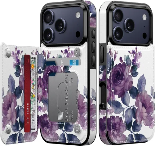 Vista 109 de FUNMIKO Funda tipo cartera para iPhone 13 con tarjetero, bloqueo RFID, protección de grado militar y obras de arte impresas con rayos UV, cierre