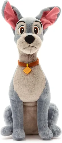 Vista 4 de Disney Store Peluche oficial para dama, tamaño mediano, suave para niños, con textura mullida, detalles bordados, collar y placa de perro, peluche