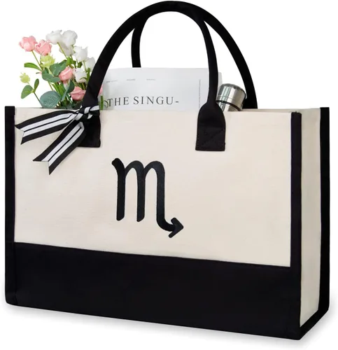 Vista 556 de TOPDesign Personalized Initial Canvas Beach Bag, Monogrammed Gift Tote Bag for Women